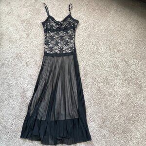 Vintage Babydoll Lace Overlay Drop Waist Pleated Y2K Flapper Maxi Dress Size L